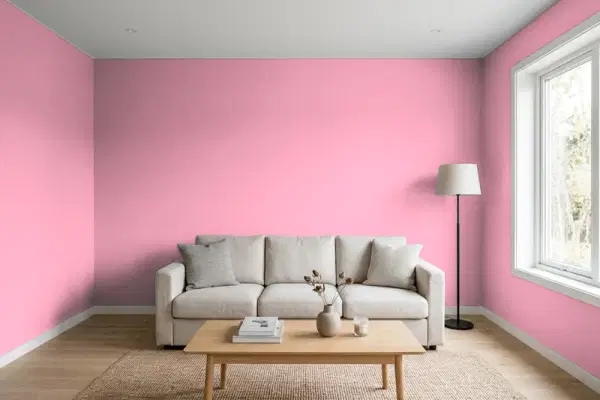 Living room with walls painted Valspar Second Blush 1007-3C (simulated)