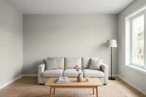 Living room with walls painted Sherwin-Williams Sensible Hue SW 6198 (simulated)