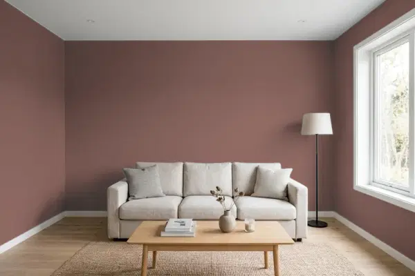 Living room with walls painted Behr Sequoia Dusk 700B-6 (simulated)