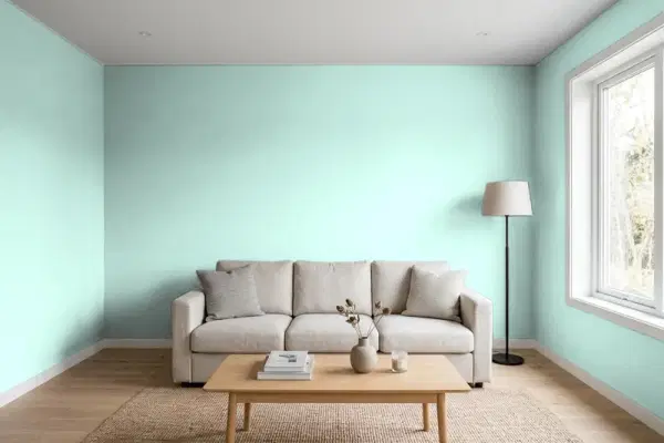 Living room with walls painted PPG Paints Serendipity 1230-2 (simulated)