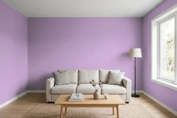 Living room with walls painted Valspar Serious Violet 1003-5C (simulated)