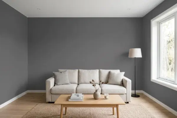 Living room with walls painted Behr Shades On T17-10 (simulated)