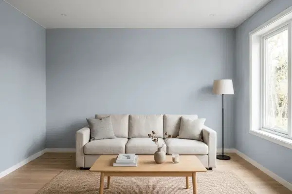 Living room with walls painted Benjamin Moore Shadow Gray 2125-40 (simulated)