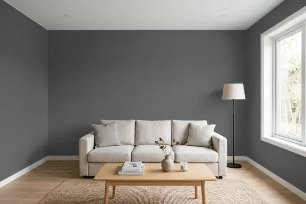 Living room with walls painted Behr Shadow Mountain PPU24-22 (simulated)