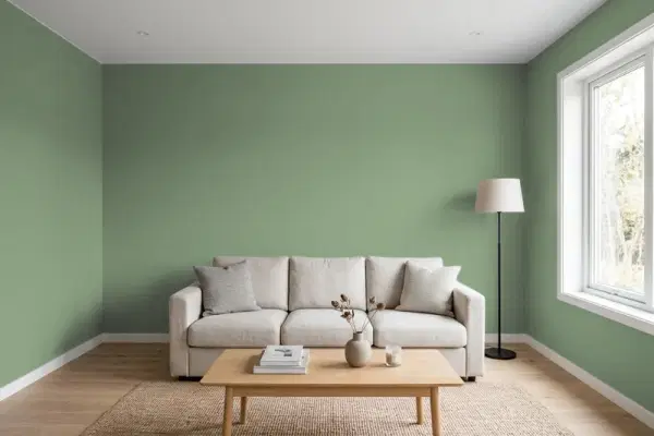 Living room with walls painted Behr Shallot Bulb PPU11-02 (simulated)