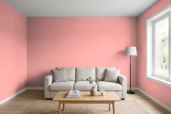 Living room with walls painted Behr She Loves Pink M160-4 (simulated)