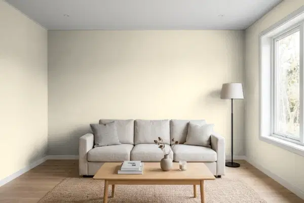 Living room with walls painted Valspar Shoreline Haze 6008-1B (simulated)
