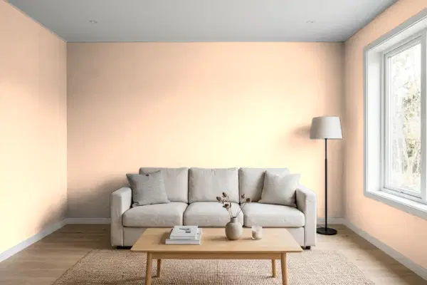 Living room with walls painted Behr Shrimp Cocktail 270C-2 (simulated)
