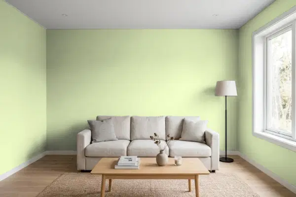Living room with walls painted Benjamin Moore Sienna Laurel 536 (simulated)