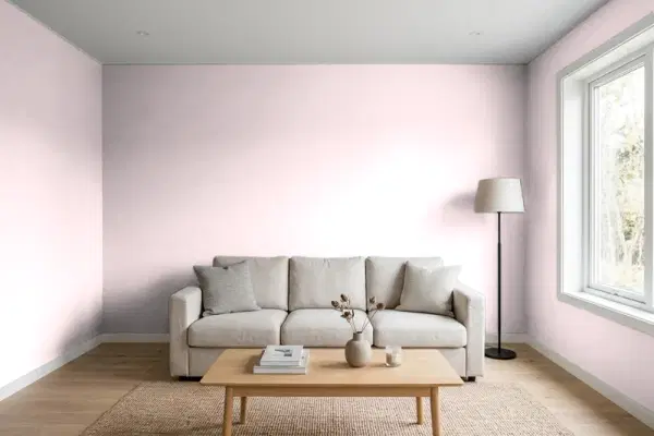 Living room with walls painted PPG Paints Silk Sheets 1048-2 (simulated)