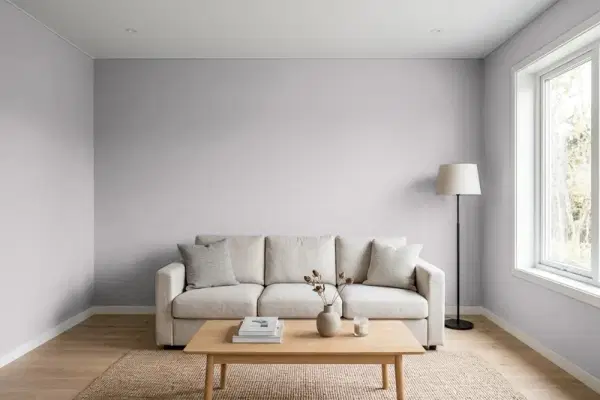 Living room with walls painted PPG Paints Silver Bells 1003-3 (simulated)
