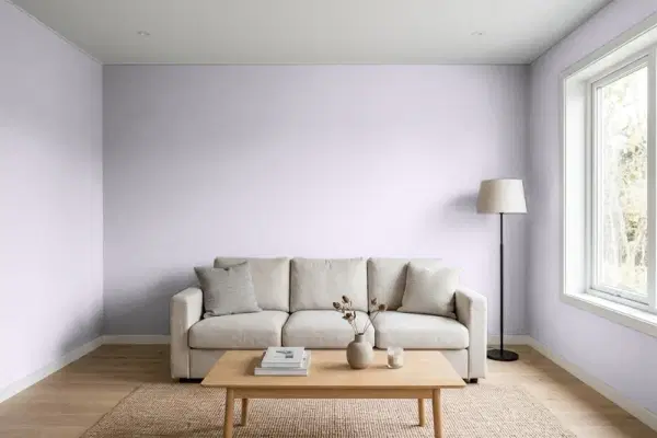 Living room with walls painted PPG Paints Silver Chalice 1174-3 (simulated)