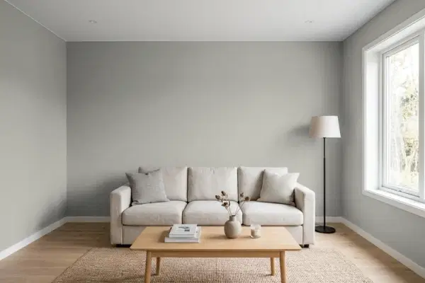Living room with walls painted Behr Silver Gray - Gloss 6794 (simulated)