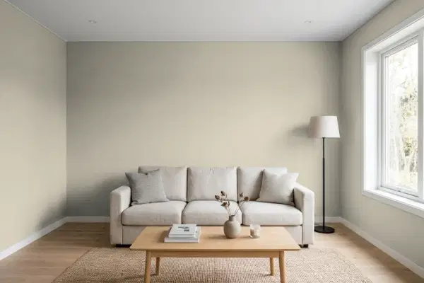 Living room with walls painted Sherwin-Williams Silver Gray SW 0049 (simulated)