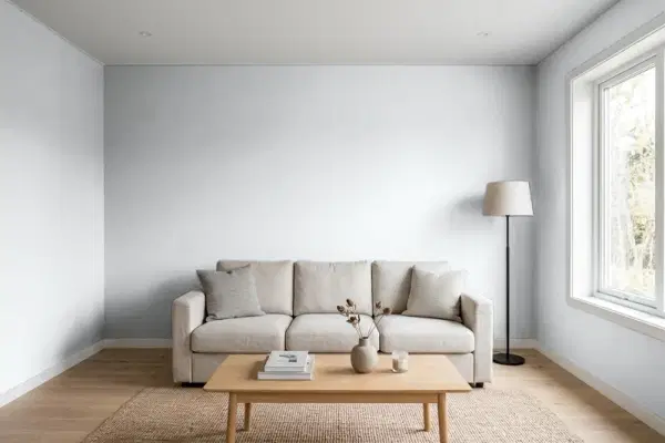 Living room with walls painted Behr Silver Shadow N510-1 (simulated)