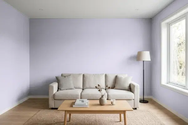 Living room with walls painted PPG Paints Silverberry 1173-4 (simulated)