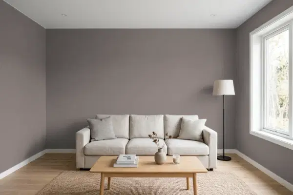 Living room with walls painted Behr Simple Silhouette 790B-5 (simulated)