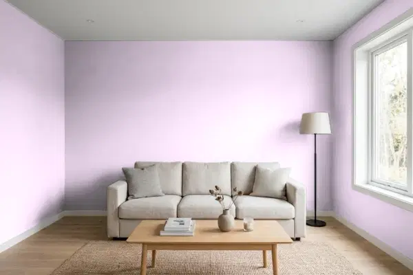 Living room with walls painted Valspar Simply Lavender 4001-9B (simulated)