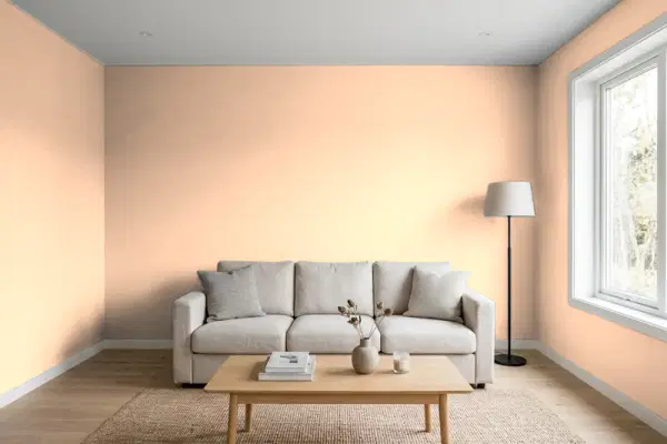Living room with walls painted Valspar Simply Peach 2004-2B (simulated)
