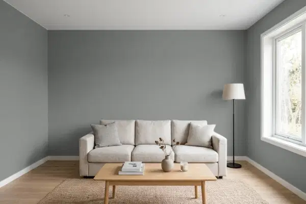 Living room with walls painted Behr Slate Gray - Gloss 6795 (simulated)