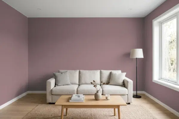 Living room with walls painted Valspar Smoked Mulberry 1004-7B (simulated)
