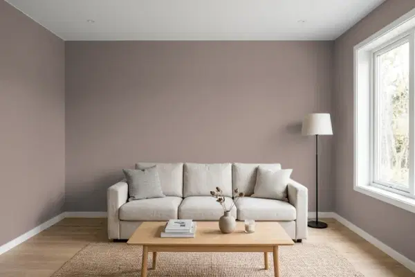 Living room with walls painted Benjamin Moore Smoked Oyster 2109-40 (simulated)