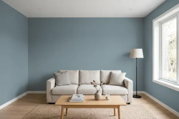 Living room with walls painted Benjamin Moore Smokestack Gray 2131-40 (simulated)