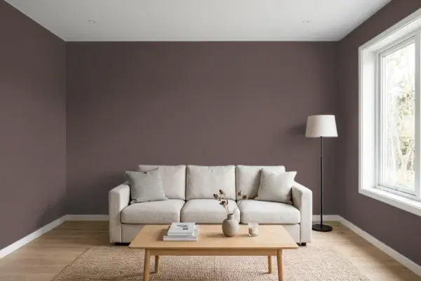 Living room with walls painted Behr Smooth Coffee 740B-7 (simulated)