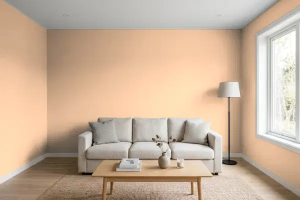 Living room with walls painted Sherwin-Williams Sociable SW 6359 (simulated)