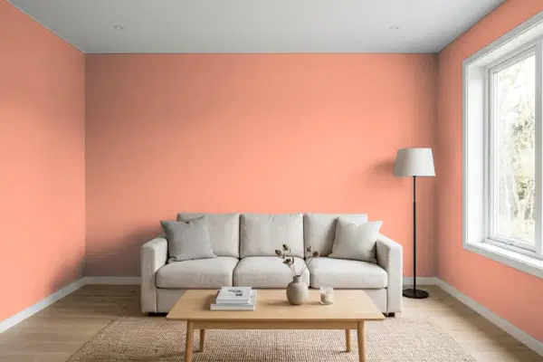Living room with walls painted Sherwin-Williams Sockeye SW 6619 (simulated)