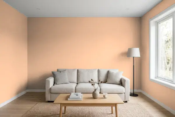 Living room with walls painted Sherwin-Williams Soft Apricot SW 6352 (simulated)