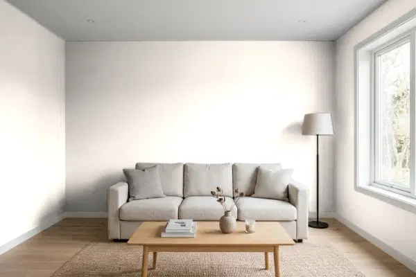 Living room with walls painted Behr Soft Lace W-B-110 (simulated)