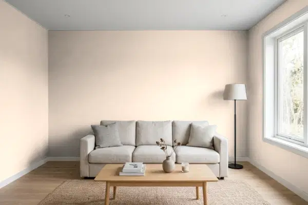 Living room with walls painted Benjamin Moore Soft Satin 2164-60 (simulated)