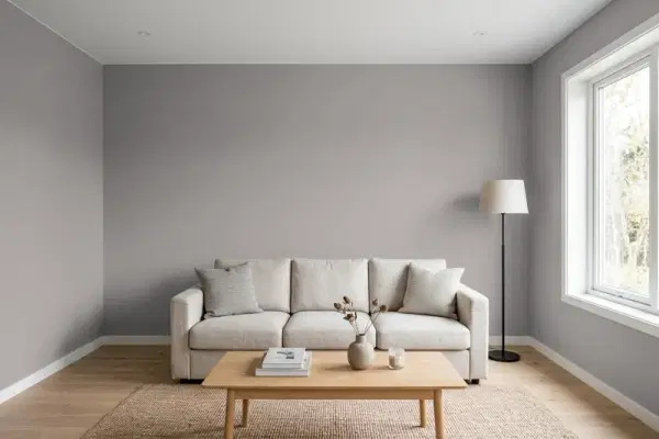 Living room with walls painted Benjamin Moore Soho Loft CSP-10 (simulated)