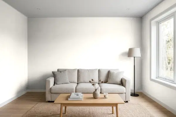 Living room with walls painted Behr Solid Opal BWC-06 (simulated)