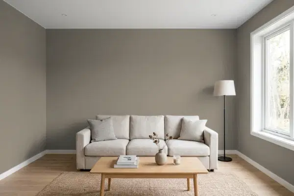 Living room with walls painted Sherwin-Williams Solitary Slate SW 9598 (simulated)