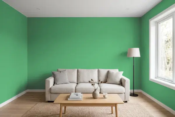 Living room with walls painted Behr Solitary Tree P410-6 (simulated)