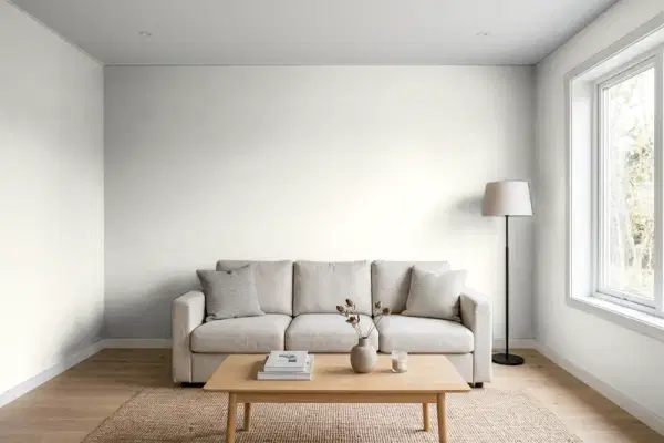 Living room with walls painted Sherwin-Williams Solstice SW 9571 (simulated)