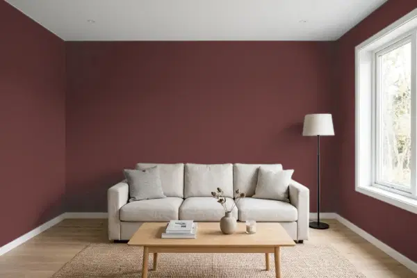 Living room with walls painted Sherwin-Williams Sommelier SW 7595 (simulated)