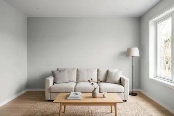 Living room with walls painted Behr Sonic Silver HDC-MD-26 (simulated)