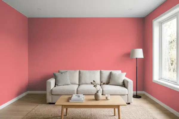 Living room with walls painted Valspar Sonora Rose 2002-3B (simulated)