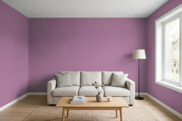 Living room with walls painted Behr Sophisticated Lilac M110-6 (simulated)