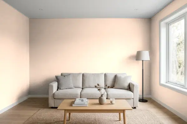 Living room with walls painted PPG Paints Sourpatch Peach 1200-2 (simulated)