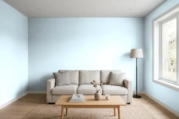 Living room with walls painted Behr Spacious Skies P500-1 (simulated)