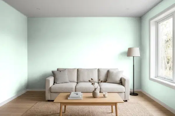 Living room with walls painted Behr Sparkling Brook M420-1 (simulated)