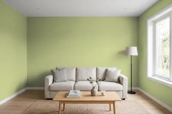 Living room with walls painted PPG Paints Sparrow Song 11-13 (simulated)