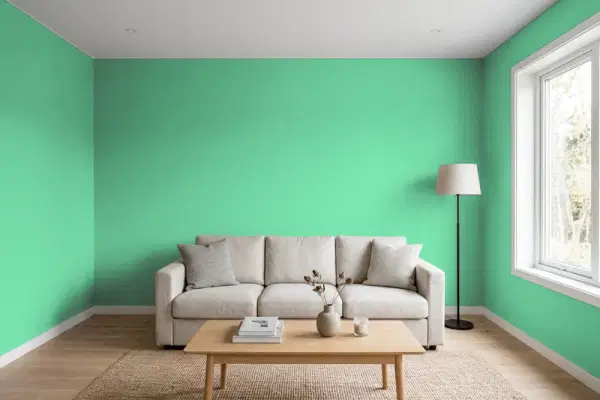 Living room with walls painted Valspar Spearmint Burst 6003-10A (simulated)