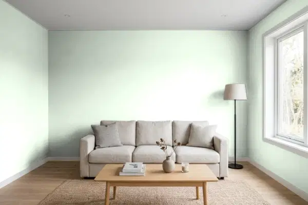 Living room with walls painted Behr Spearmint Stick 460C-2 (simulated)