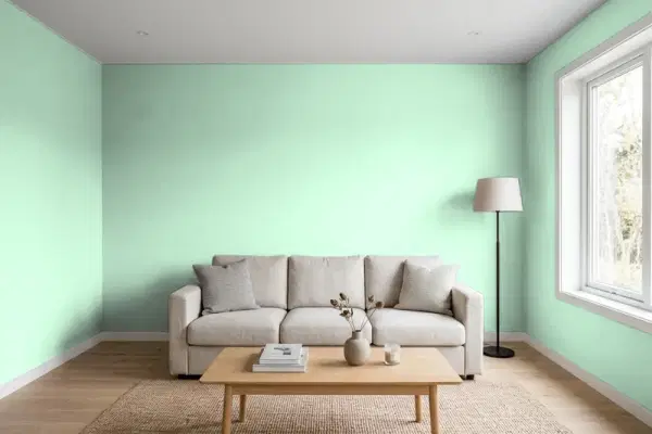 Living room with walls painted Behr Spearmints P410-2 (simulated)