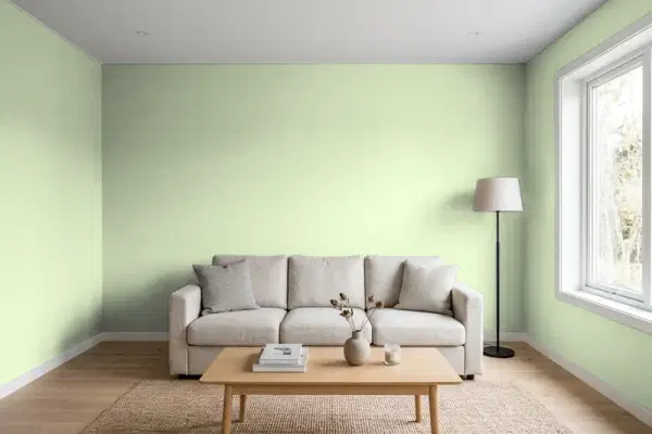 Living room with walls painted Behr Spice Garden M370-3 (simulated)